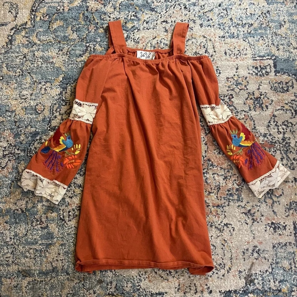 Va Va By Joy Han Womens XS Embroidered Sleeve Peasant Blouse Festival Top Orange